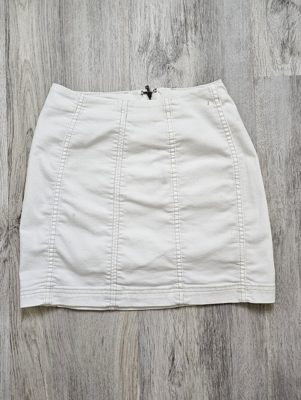 Free People White Cotton Blend Zip Mini Skirt